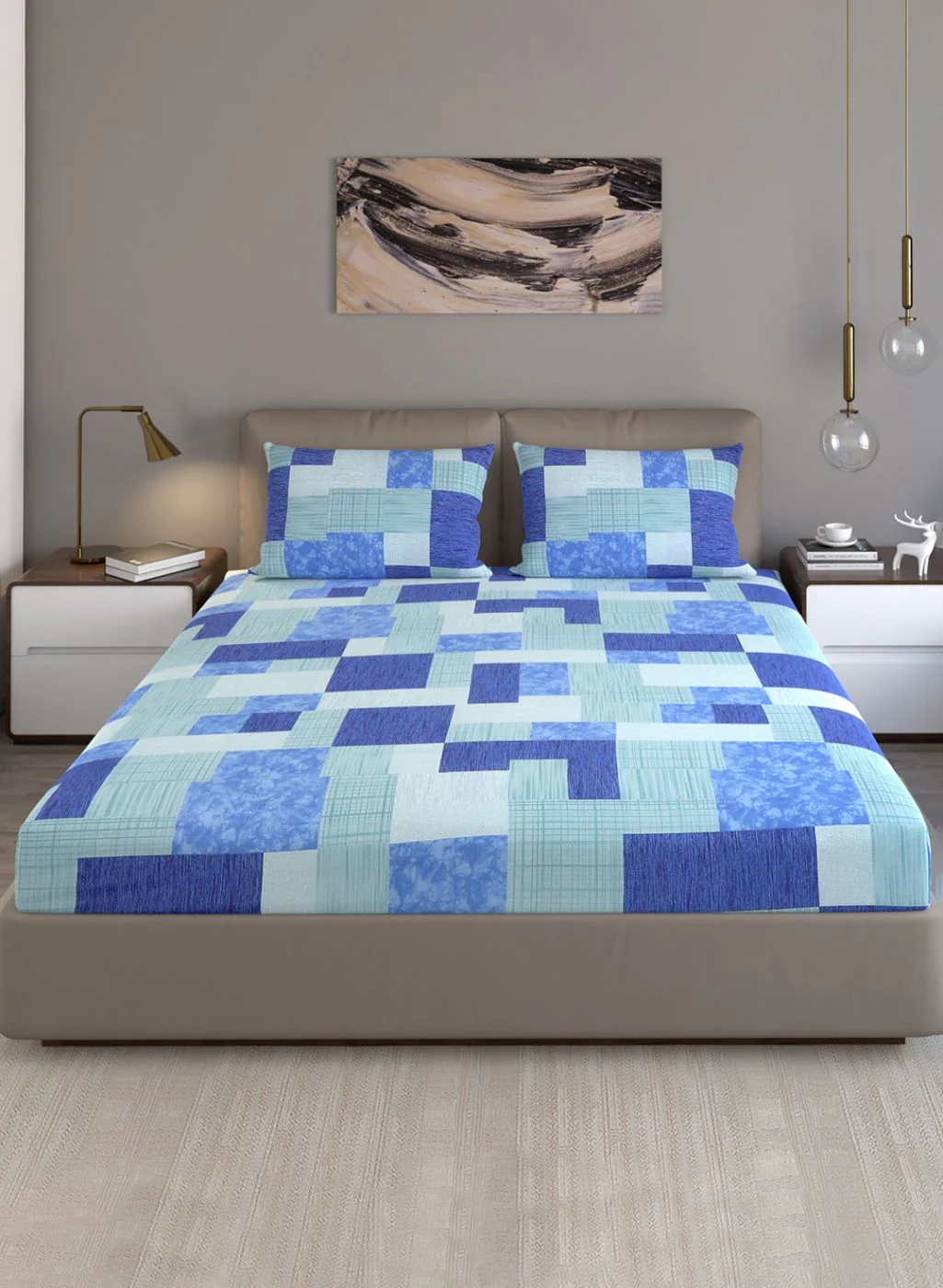 140TC Pure Cotton Queen Bedsheet with 2 Pillow Covers - Image 2