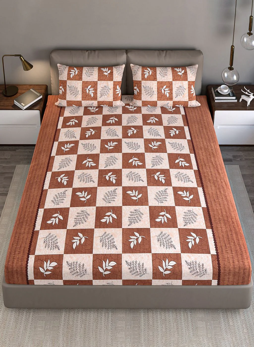 140TC Pure Cotton Queen Bedsheet with 2 Pillow Covers - Image 3