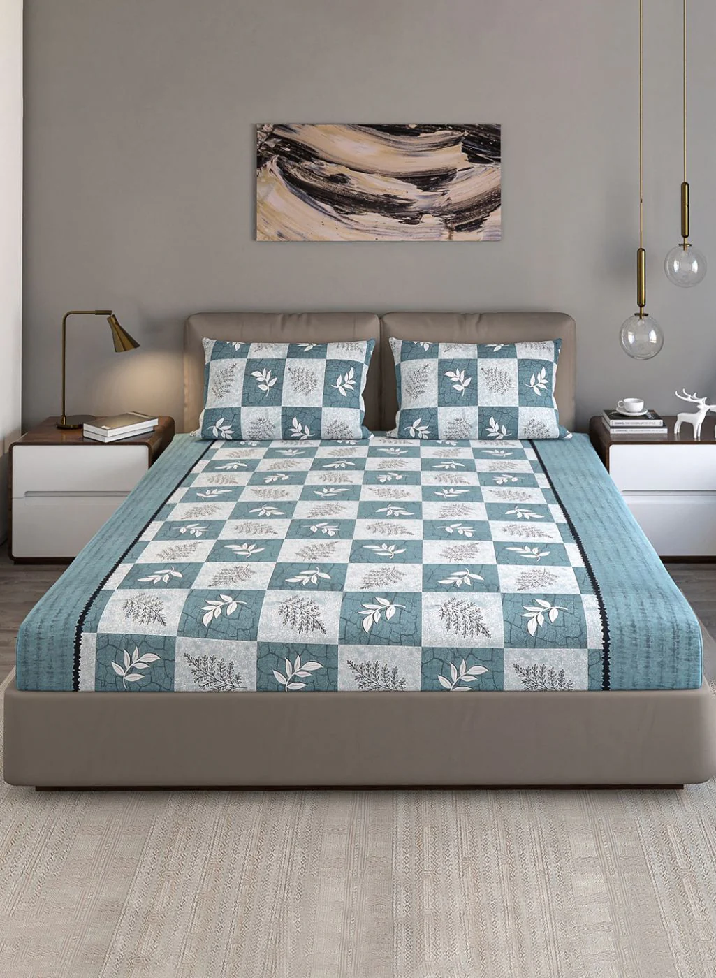 140TC Pure Cotton Queen Bedsheet with 2 Pillow Covers - Image 2