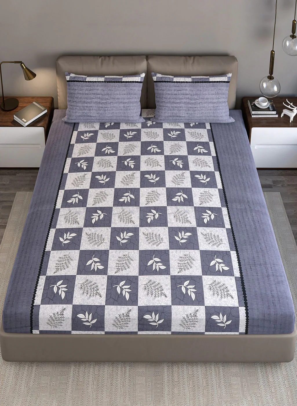 140TC Pure Cotton Queen Bedsheet with 2 Pillow Covers - Image 4