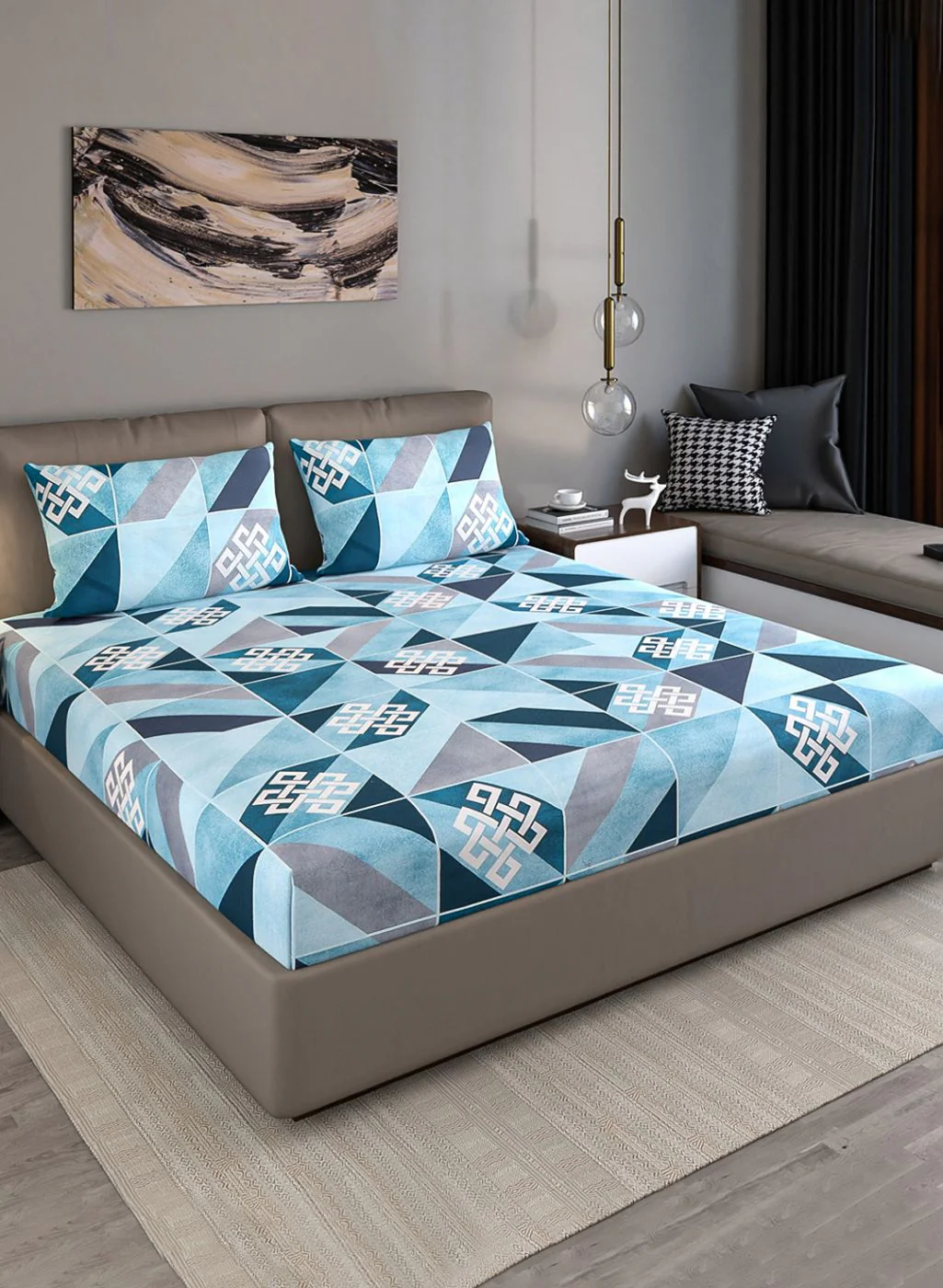 140TC Pure Cotton Queen Bedsheet with 2 Pillow Covers - Image 2