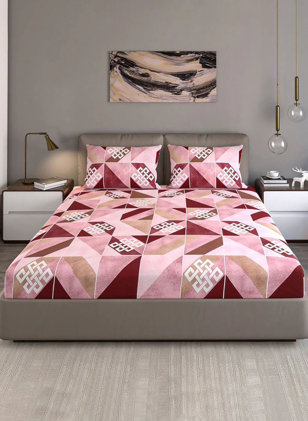 140TC Pure Cotton Queen Bedsheet with 2 Pillow Covers - Image 3