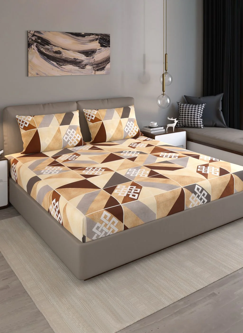 140TC Pure Cotton Queen Bedsheet with 2 Pillow Covers - Image 2