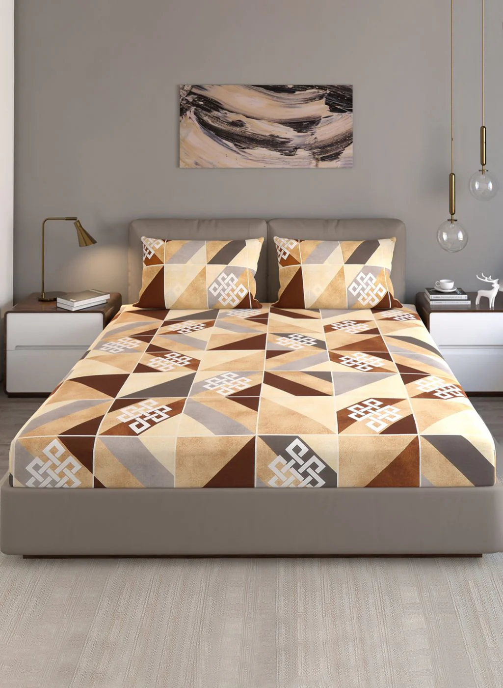 140TC Pure Cotton Queen Bedsheet with 2 Pillow Covers - Image 3