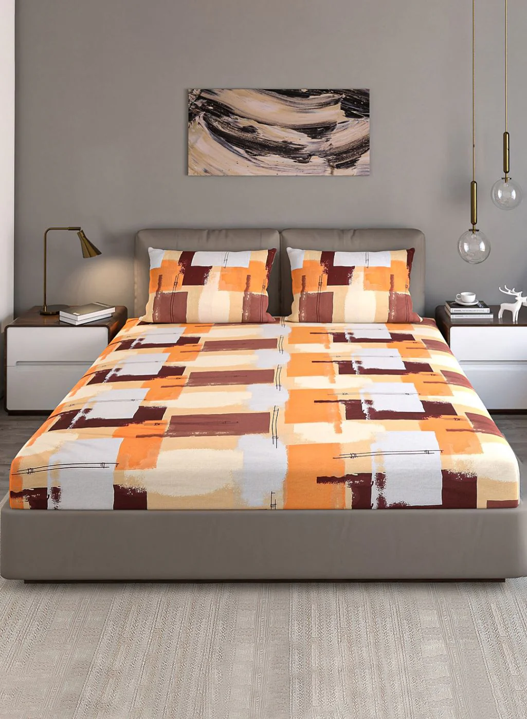 140TC Pure Cotton Queen Bedsheet with 2 Pillow Covers - Image 3