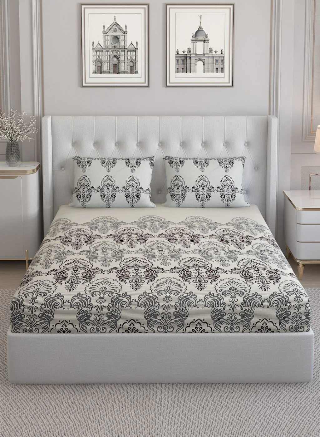 144TC Pure Cotton King Bedsheet with 2 Pillow Covers - Image 2