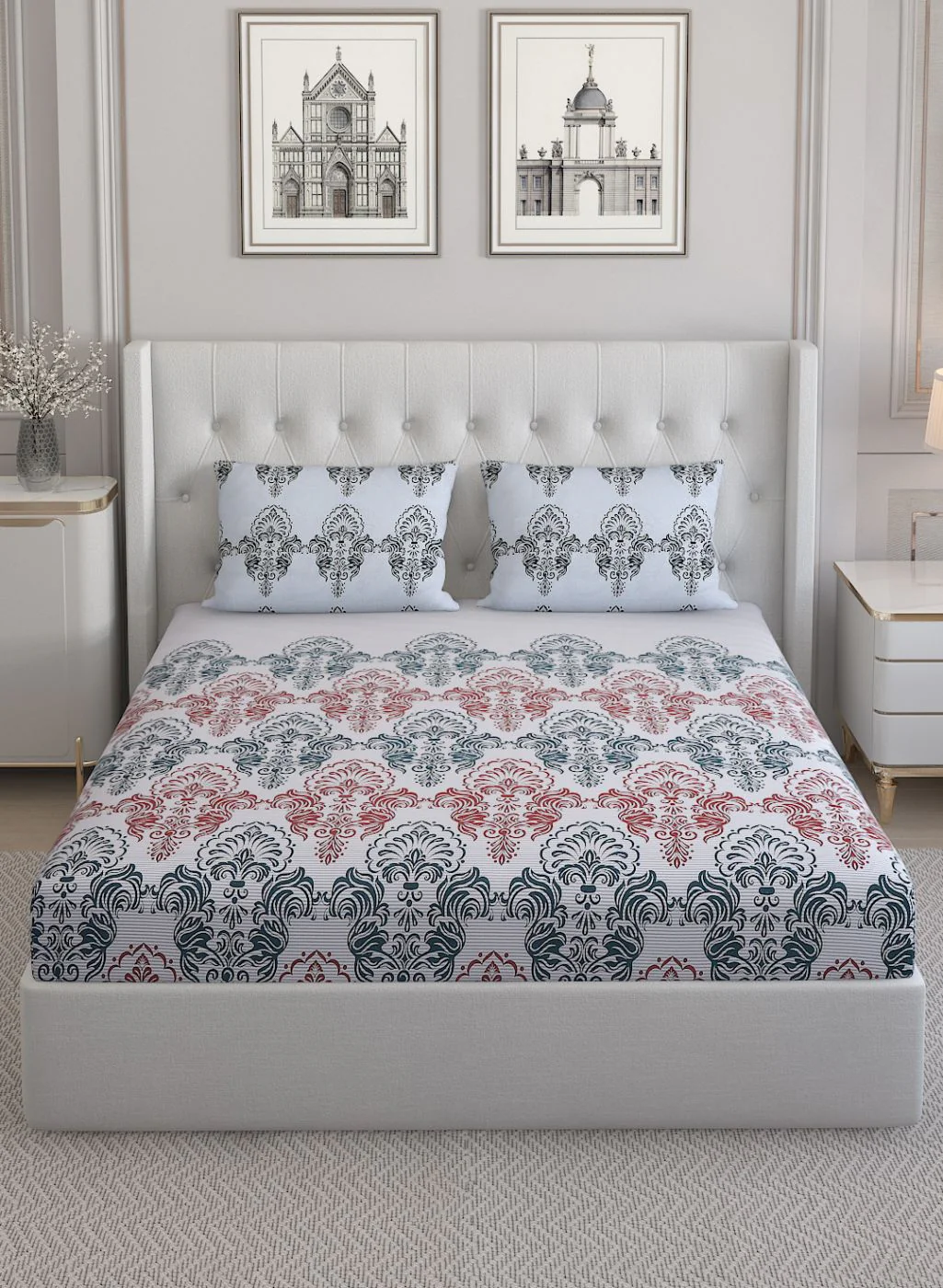 144TC Pure Cotton King Bedsheet with 2 Pillow Covers - Image 2