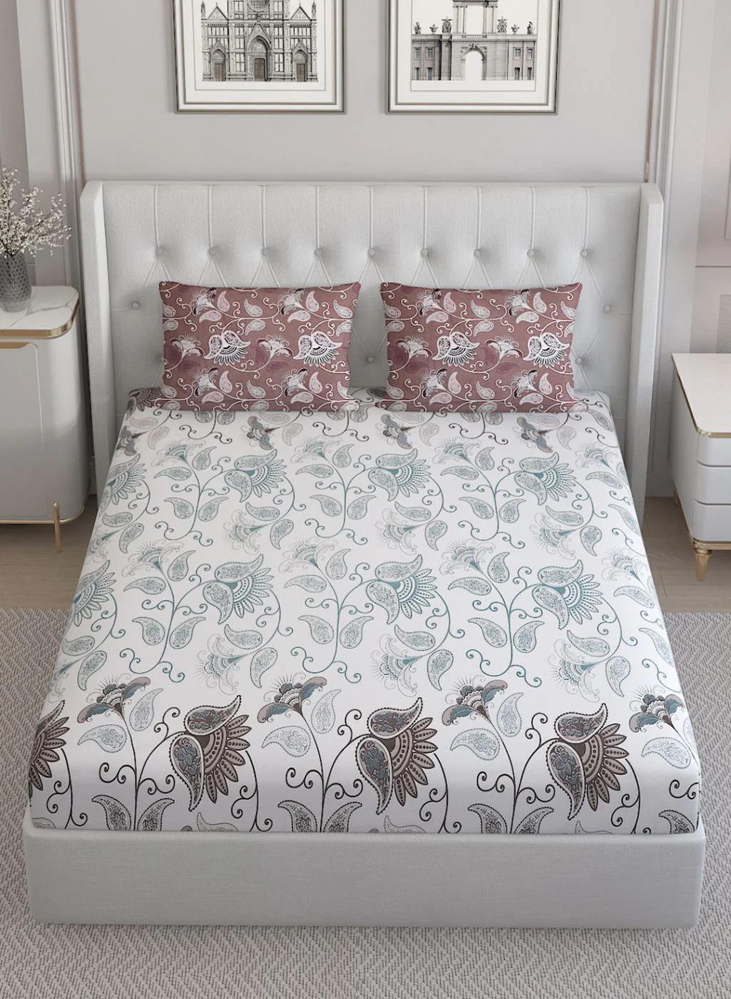 144TC Pure Cotton King Bedsheet with 2 Pillow Covers - Image 3