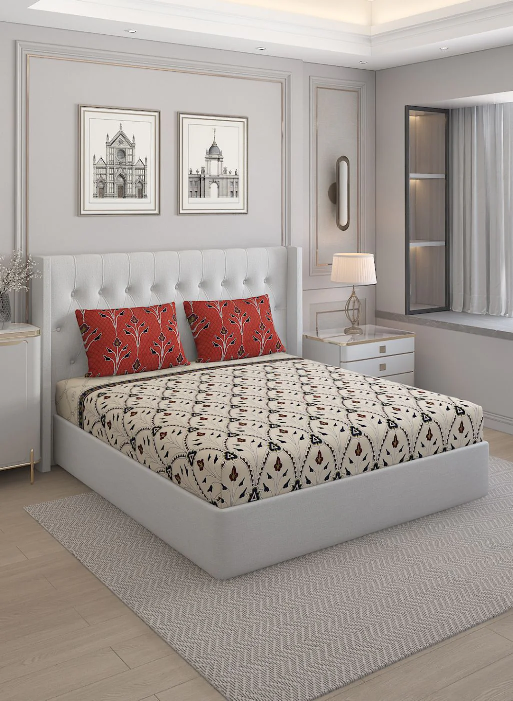 144TC Pure Cotton King Bedsheet with 2 Pillow Covers