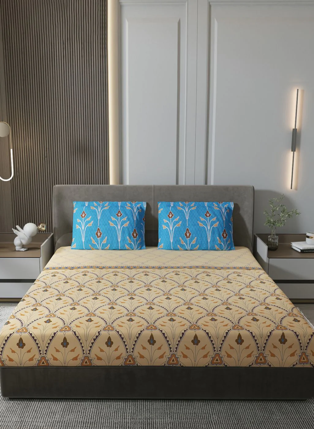 144TC Pure Cotton King Bedsheet with 2 Pillow Covers - Image 2