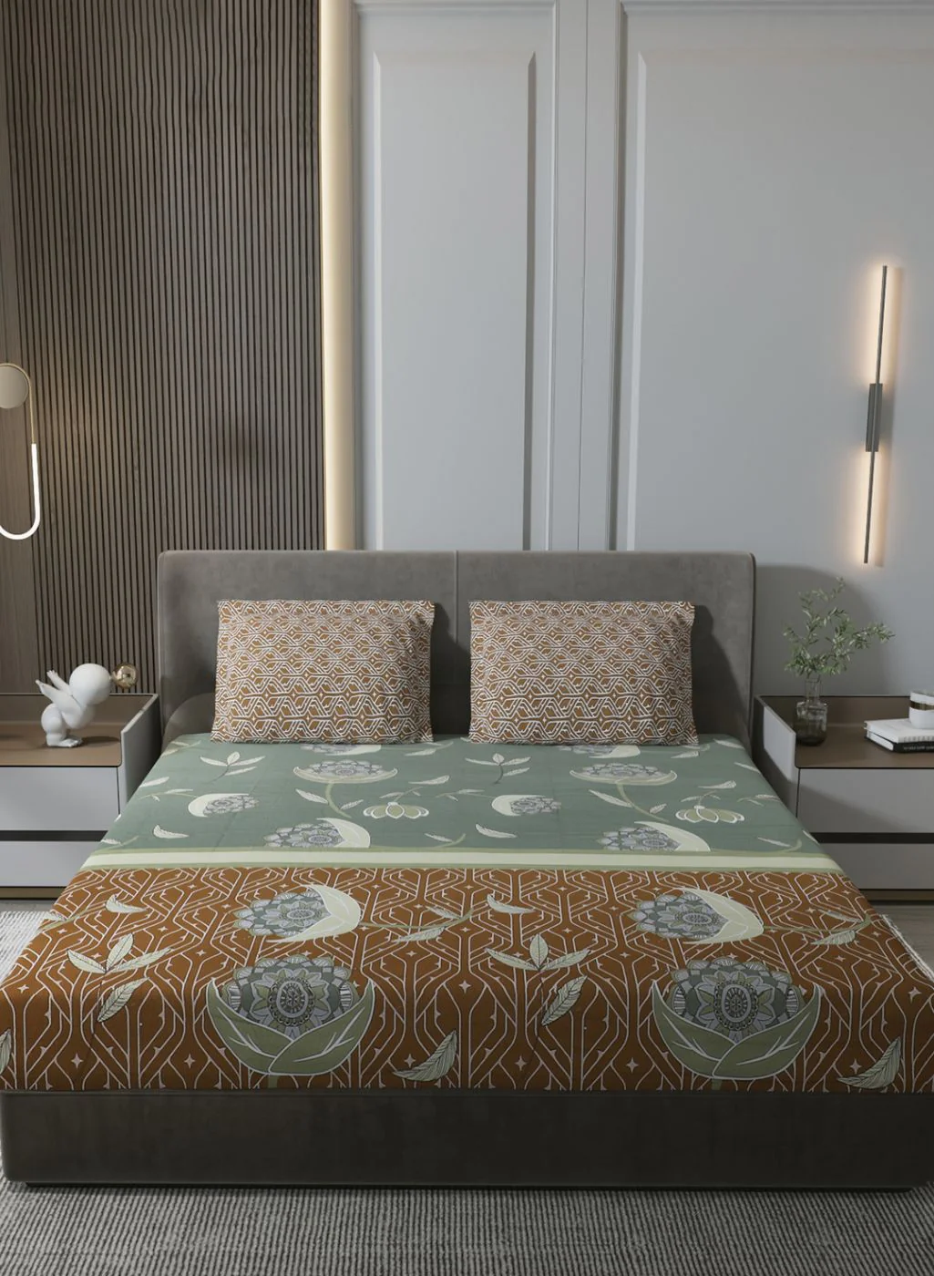 144TC Pure Cotton King Bedsheet with 2 Pillow Covers - Image 2