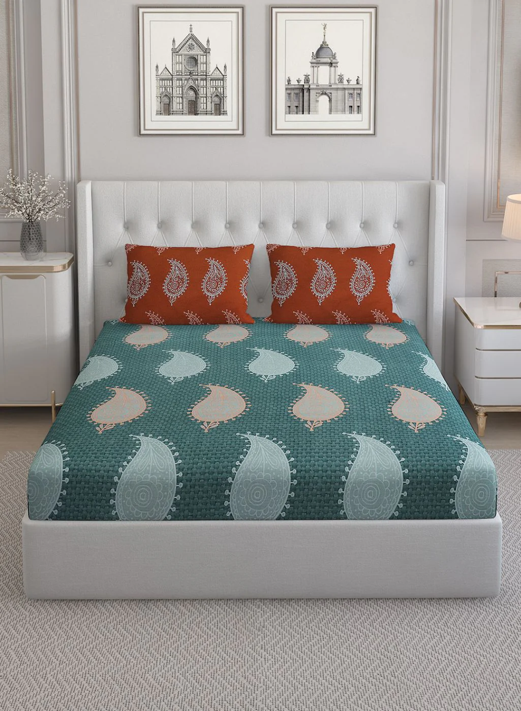 144TC Pure Cotton King Bedsheet with 2 Pillow Covers - Image 2