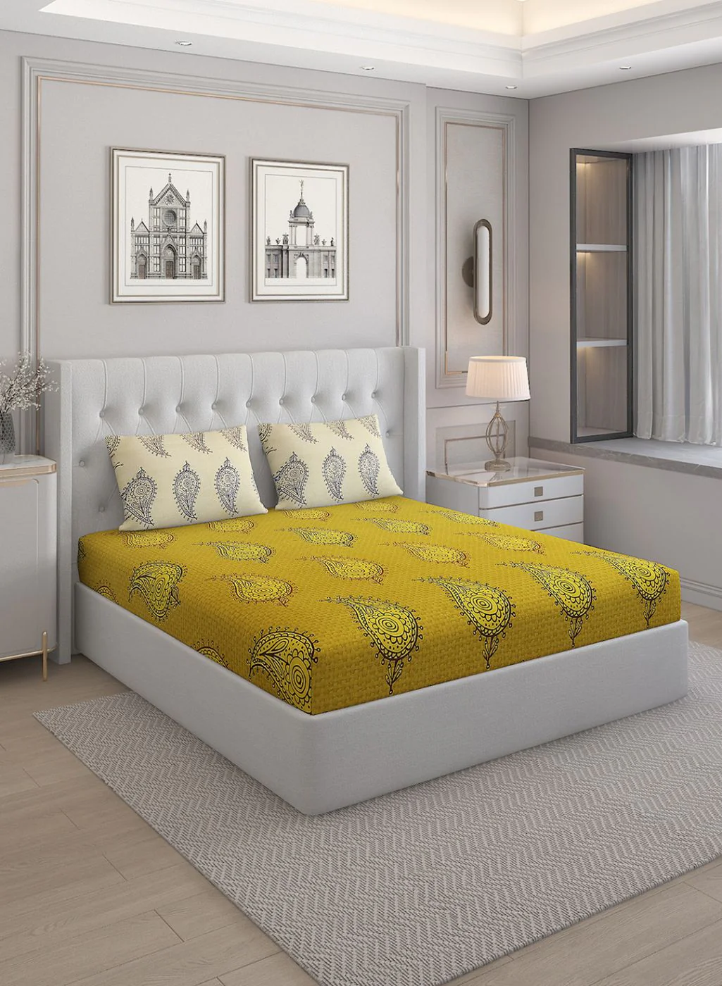 144TC Pure Cotton King Bedsheet with 2 Pillow Covers