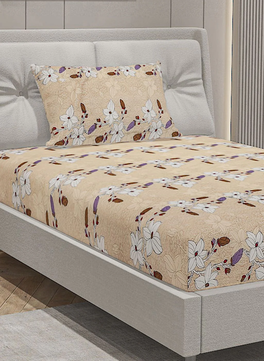 144TC Pure Cotton Single Bedsheet with 1 Pillow Covers - Image 4