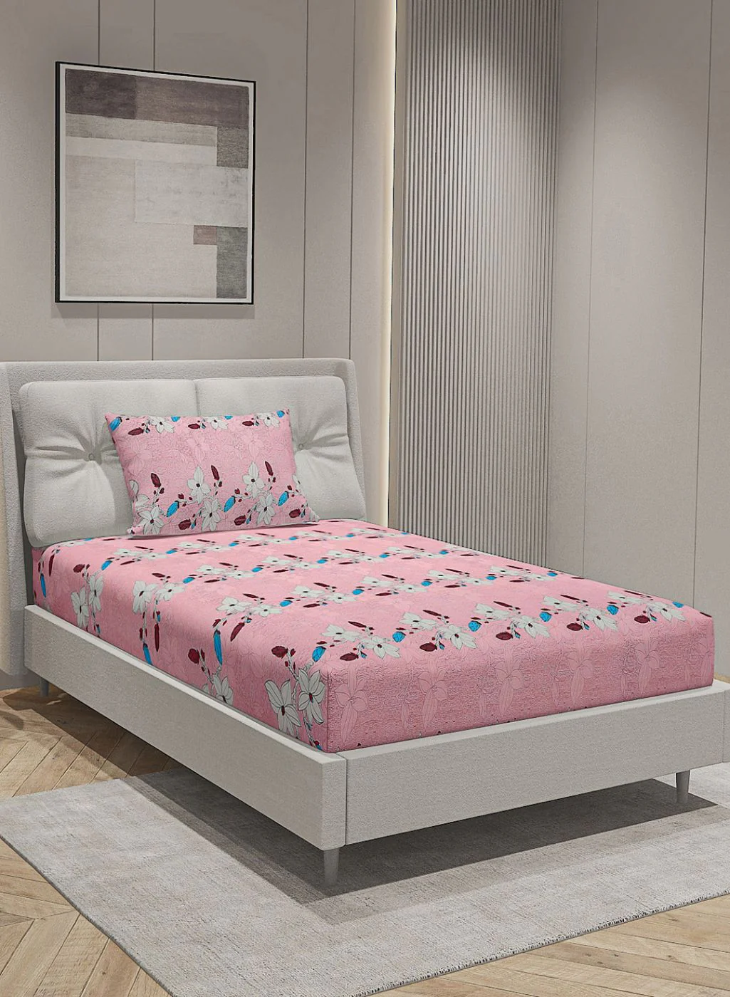 144TC Pure Cotton Single Bedsheet with 1 Pillow Covers