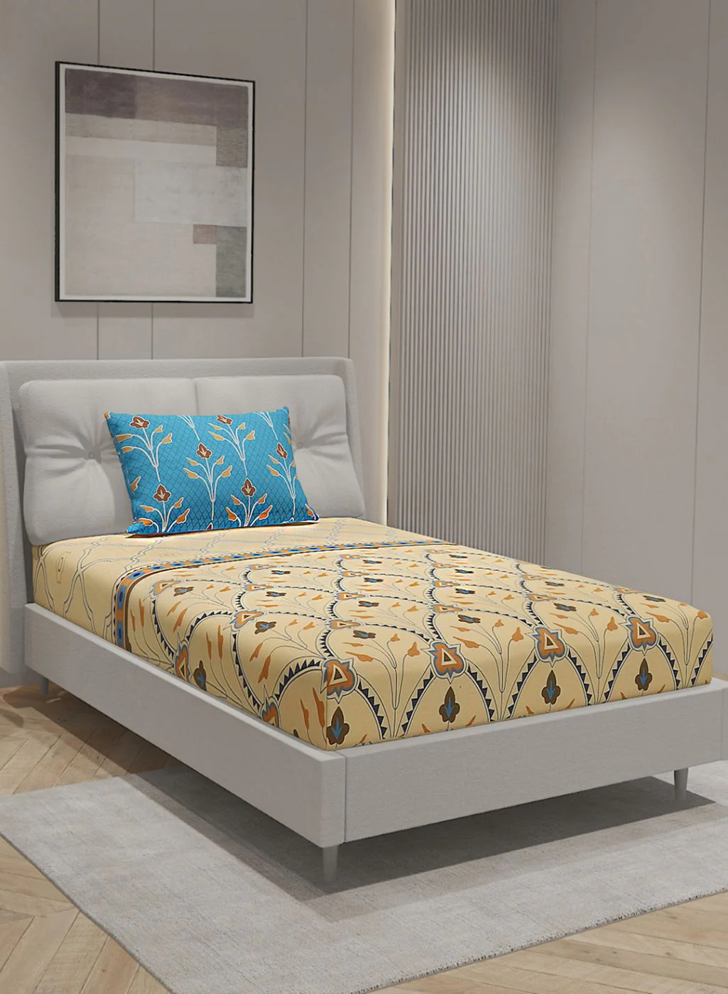144TC Pure Cotton Single Bedsheet with 1 Pillow Covers - Image 2