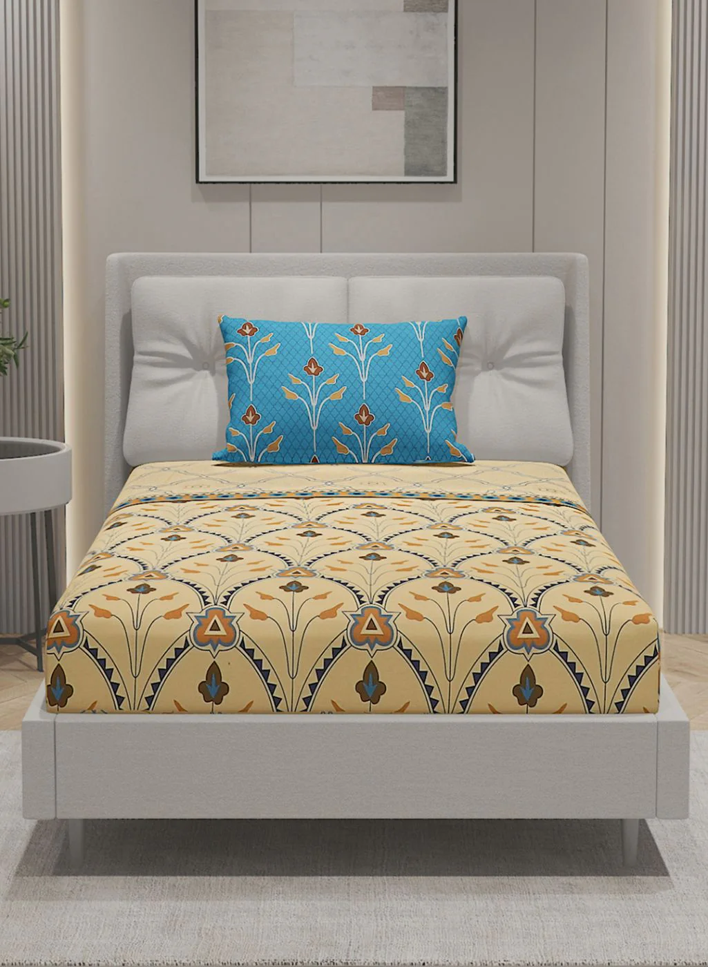 144TC Pure Cotton Single Bedsheet with 1 Pillow Covers - Image 3