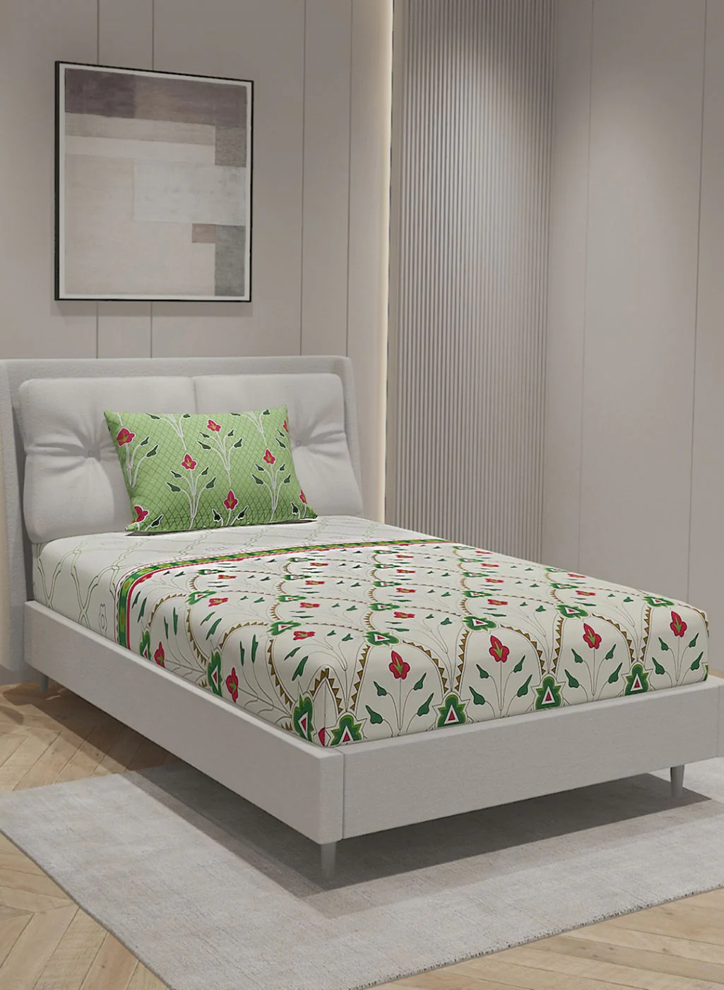144TC Pure Cotton Single Bedsheet with 1 Pillow Covers - Image 2