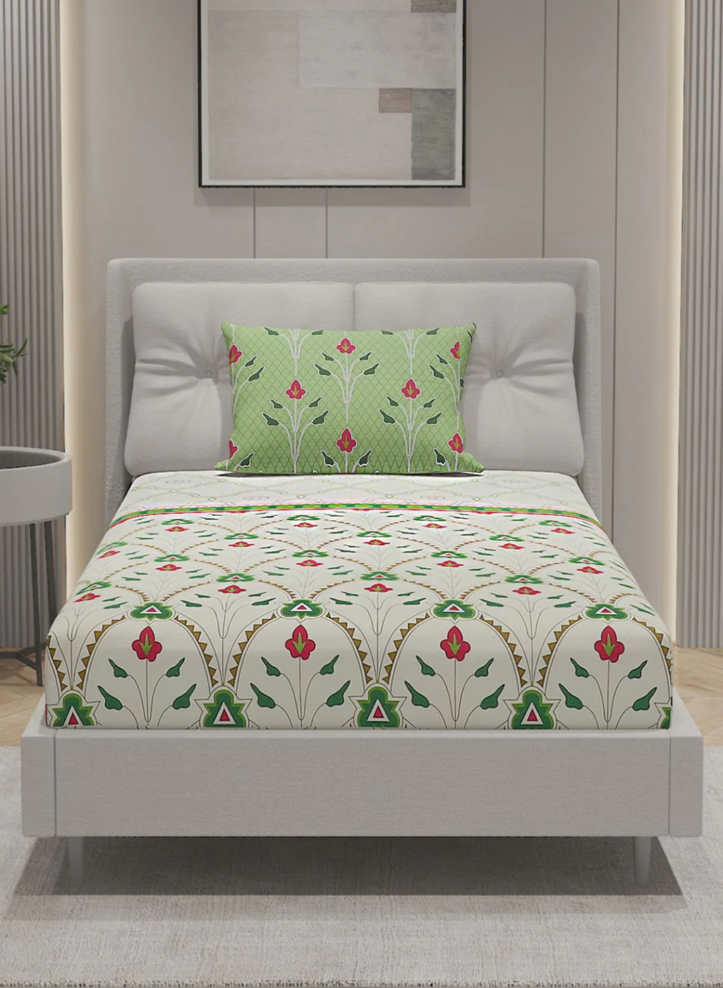 144TC Pure Cotton Single Bedsheet with 1 Pillow Covers - Image 3