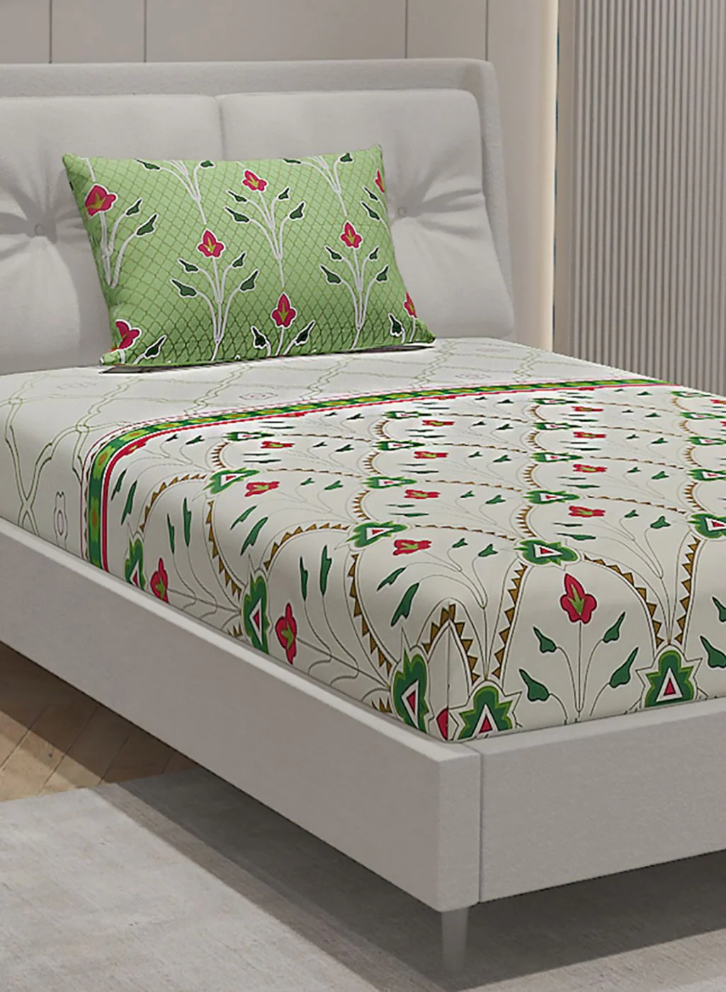 144TC Pure Cotton Single Bedsheet with 1 Pillow Covers - Image 4