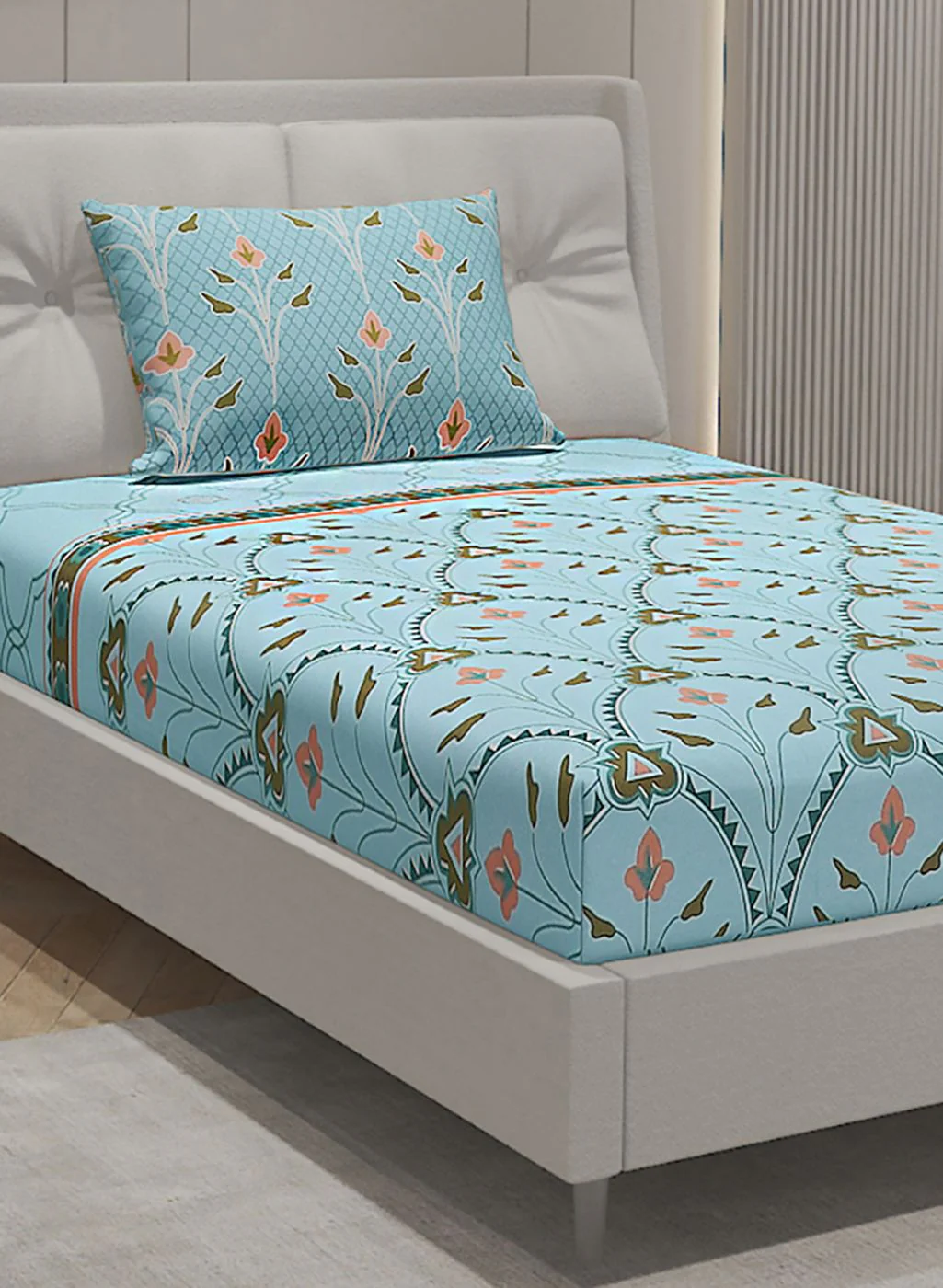 144TC Pure Cotton Single Bedsheet with 1 Pillow Covers - Image 4
