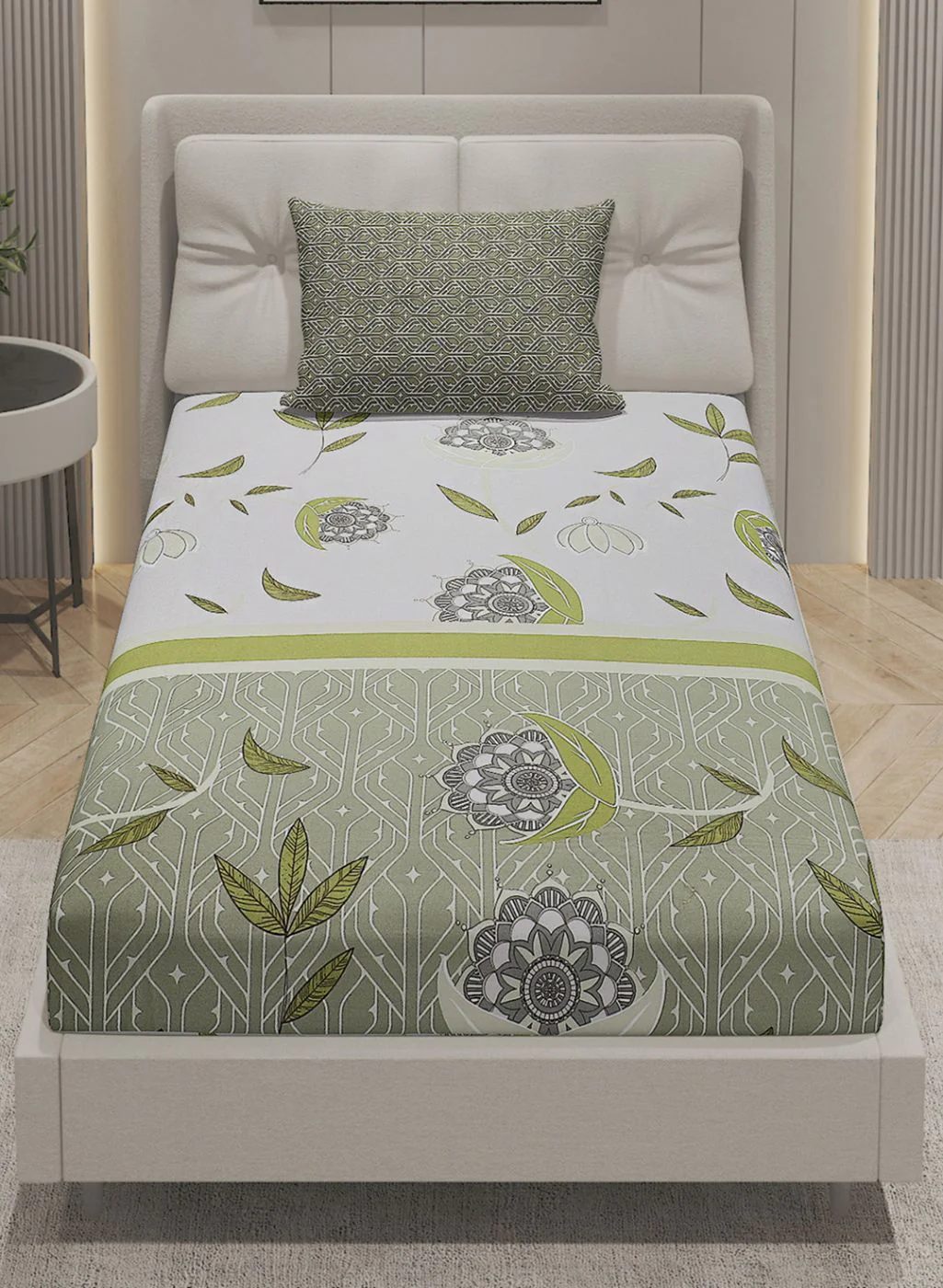 144TC Pure Cotton Single Bedsheet with 1 Pillow Covers