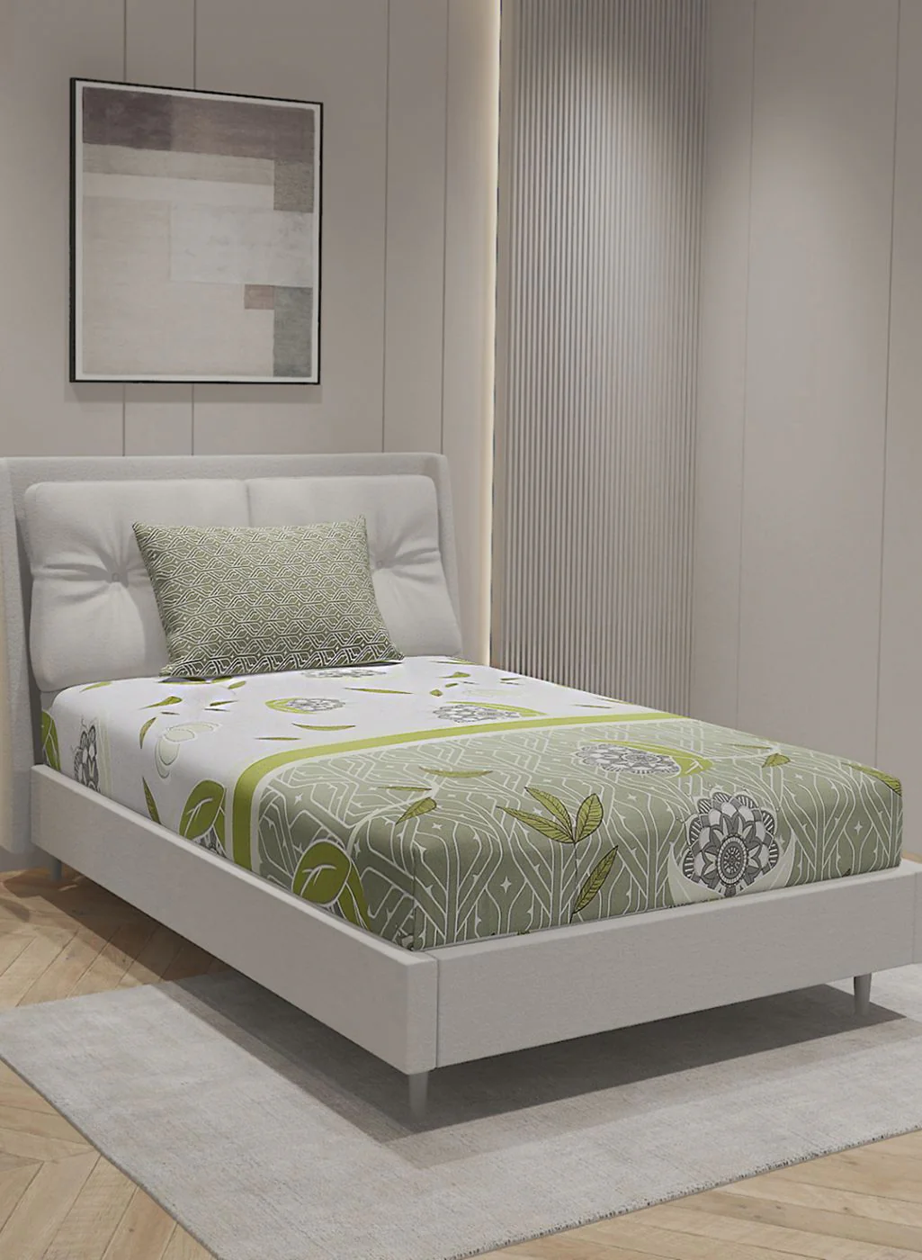 144TC Pure Cotton Single Bedsheet with 1 Pillow Covers - Image 2