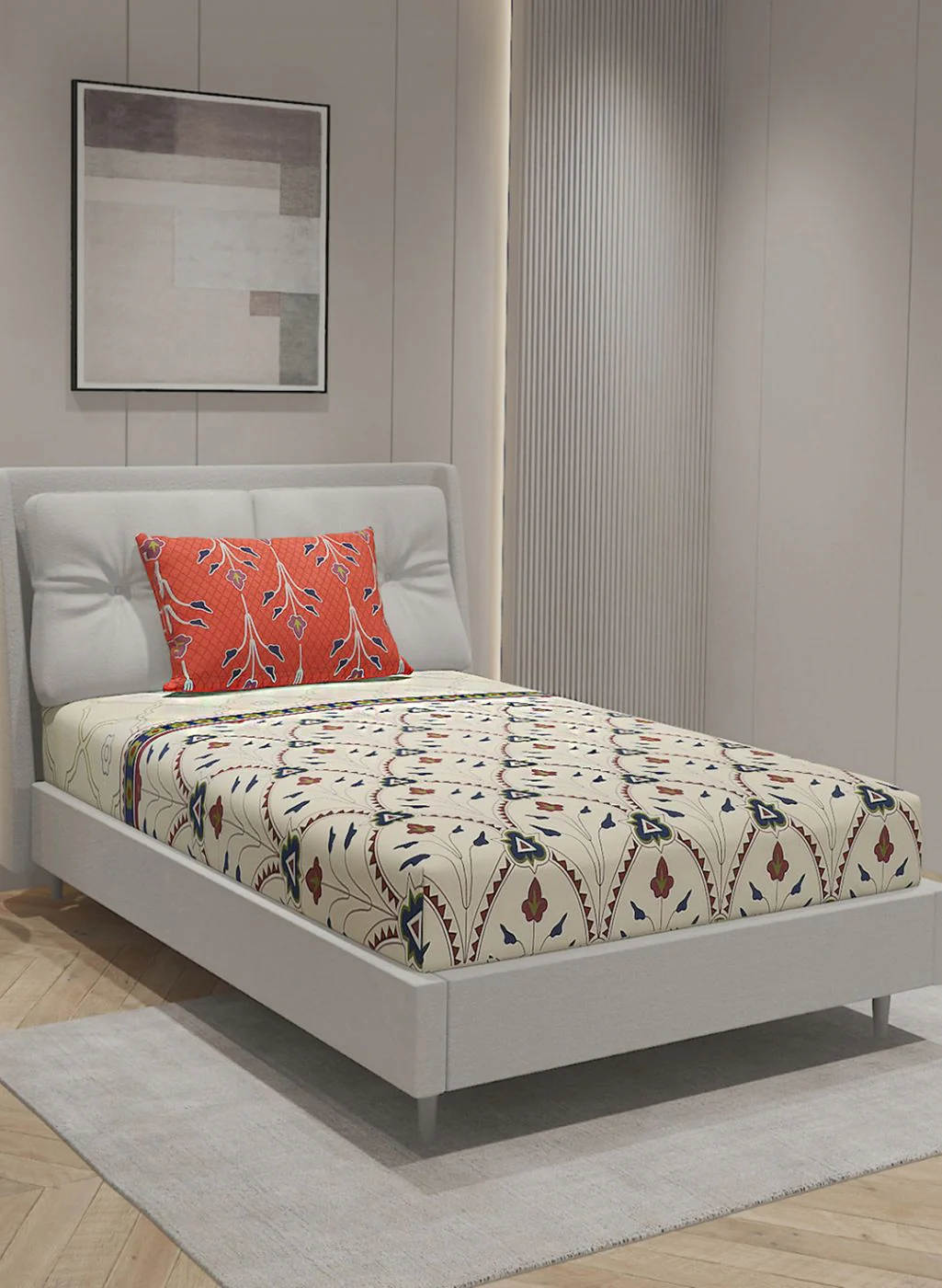 144TC Pure Cotton Single Bedsheet with 1 Pillow Covers - Image 2