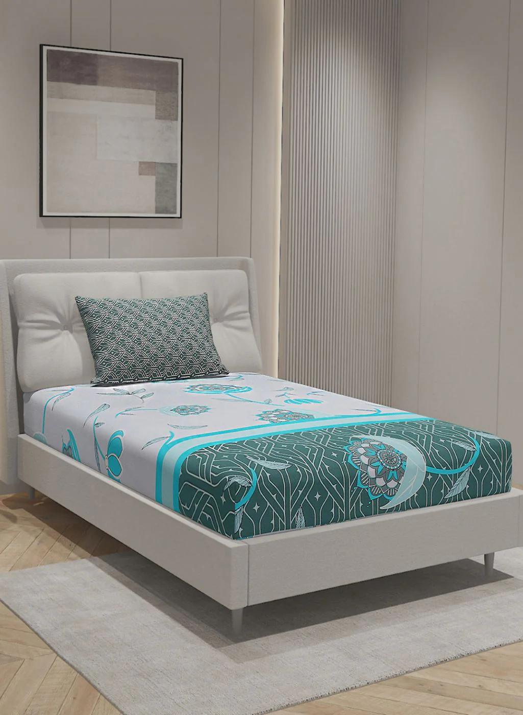144TC Pure Cotton Single Bedsheet with 1 Pillow Covers - Image 2
