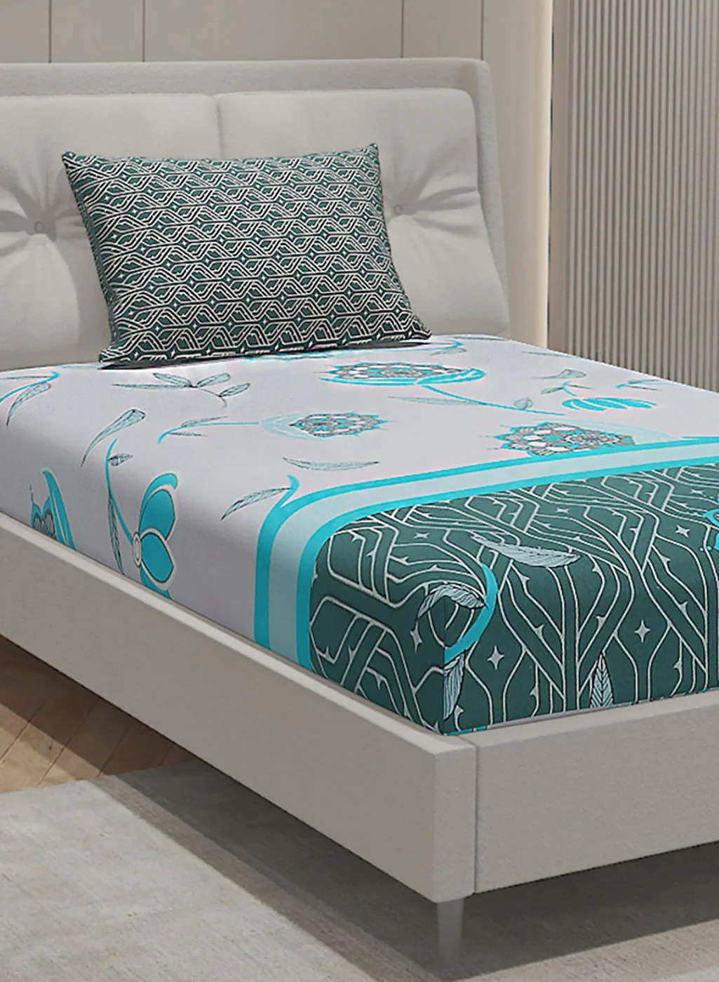 144TC Pure Cotton Single Bedsheet with 1 Pillow Covers - Image 4