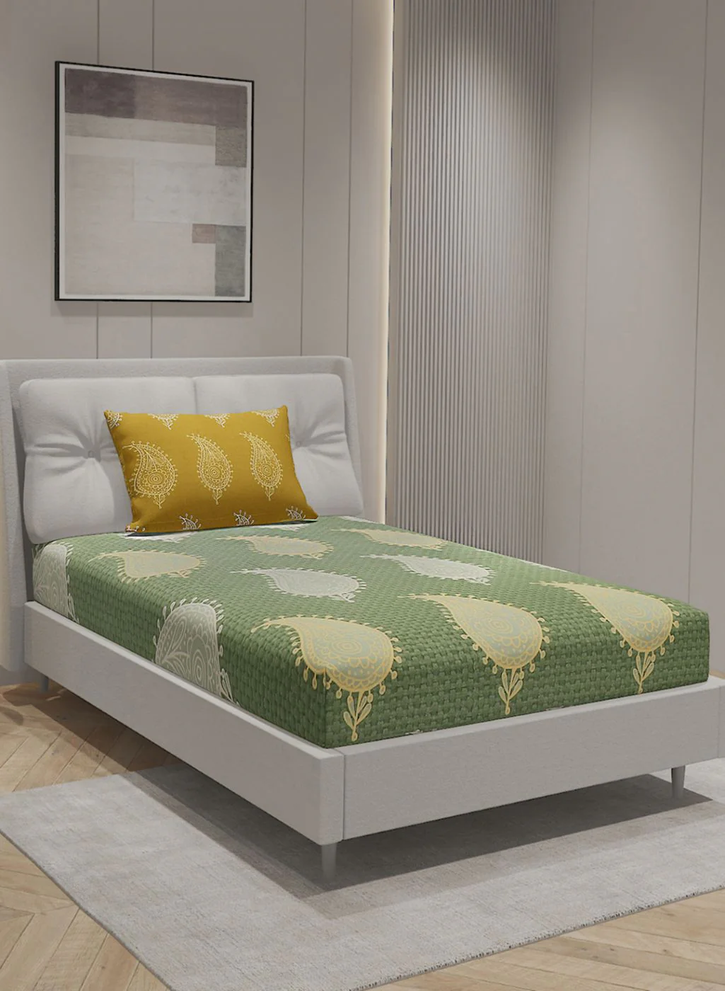 144TC Pure Cotton Single Bedsheet with 1 Pillow Covers - Image 2
