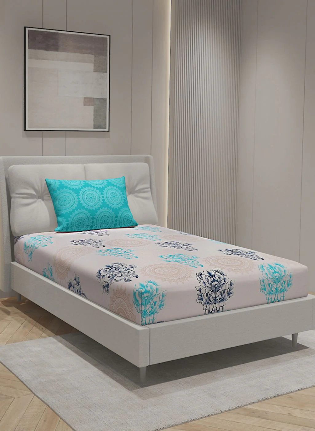 144TC Pure Cotton Single Bedsheet with 1 Pillow Covers - Image 2