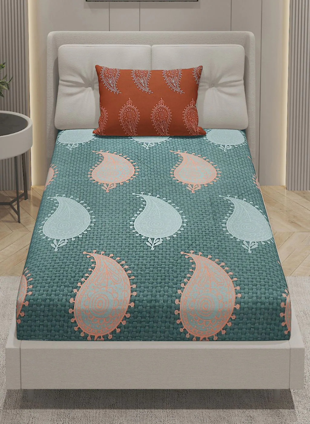 144TC Pure Cotton Single Bedsheet with 1 Pillow Covers