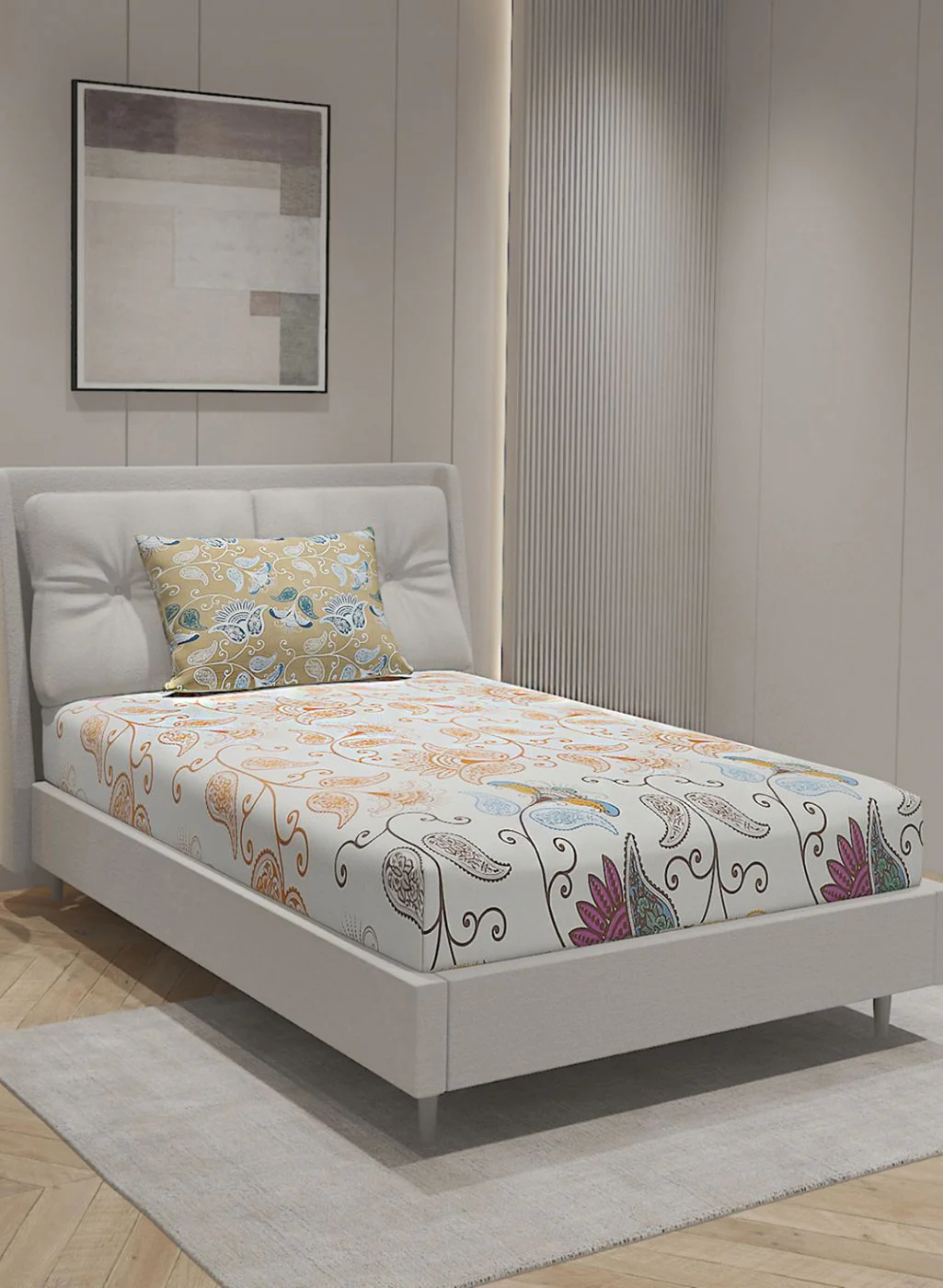144TC Pure Cotton Single Bedsheet with 1 Pillow Covers - Image 2