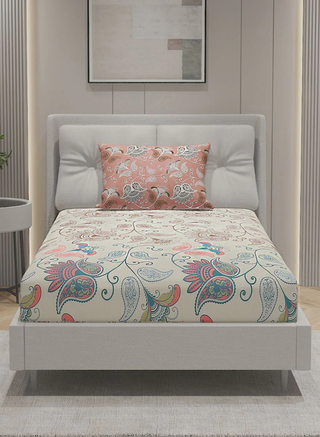 144TC Pure Cotton Single Bedsheet with 1 Pillow Covers - Image 3