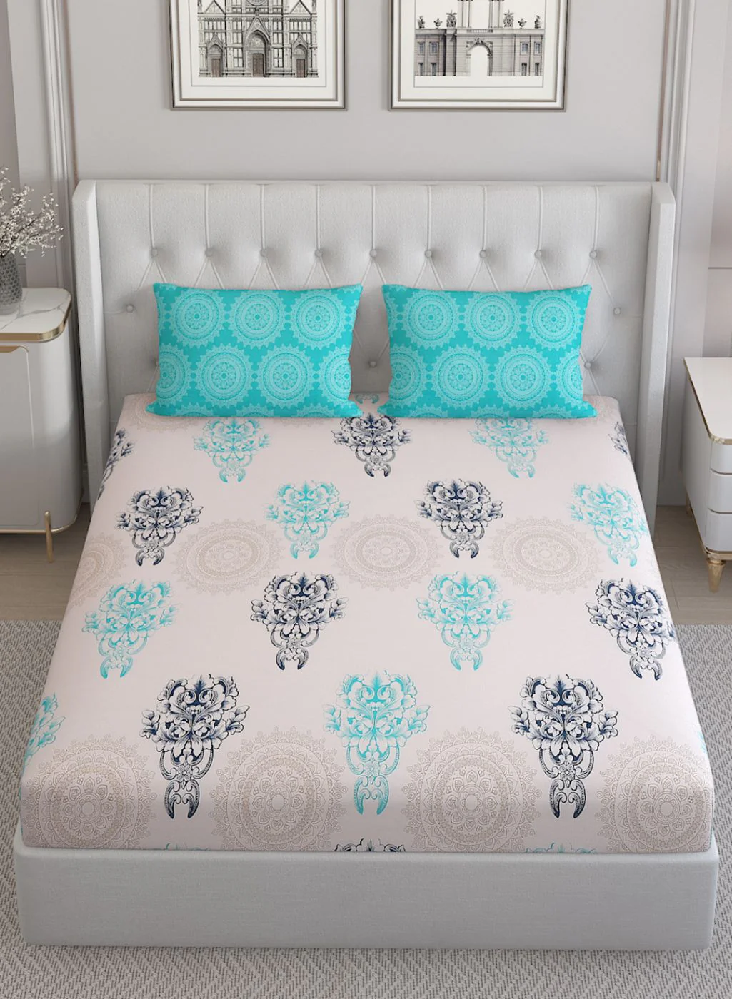 144TC Pure Cotton Single Bedsheet with 2 Pillow Covers - Image 3