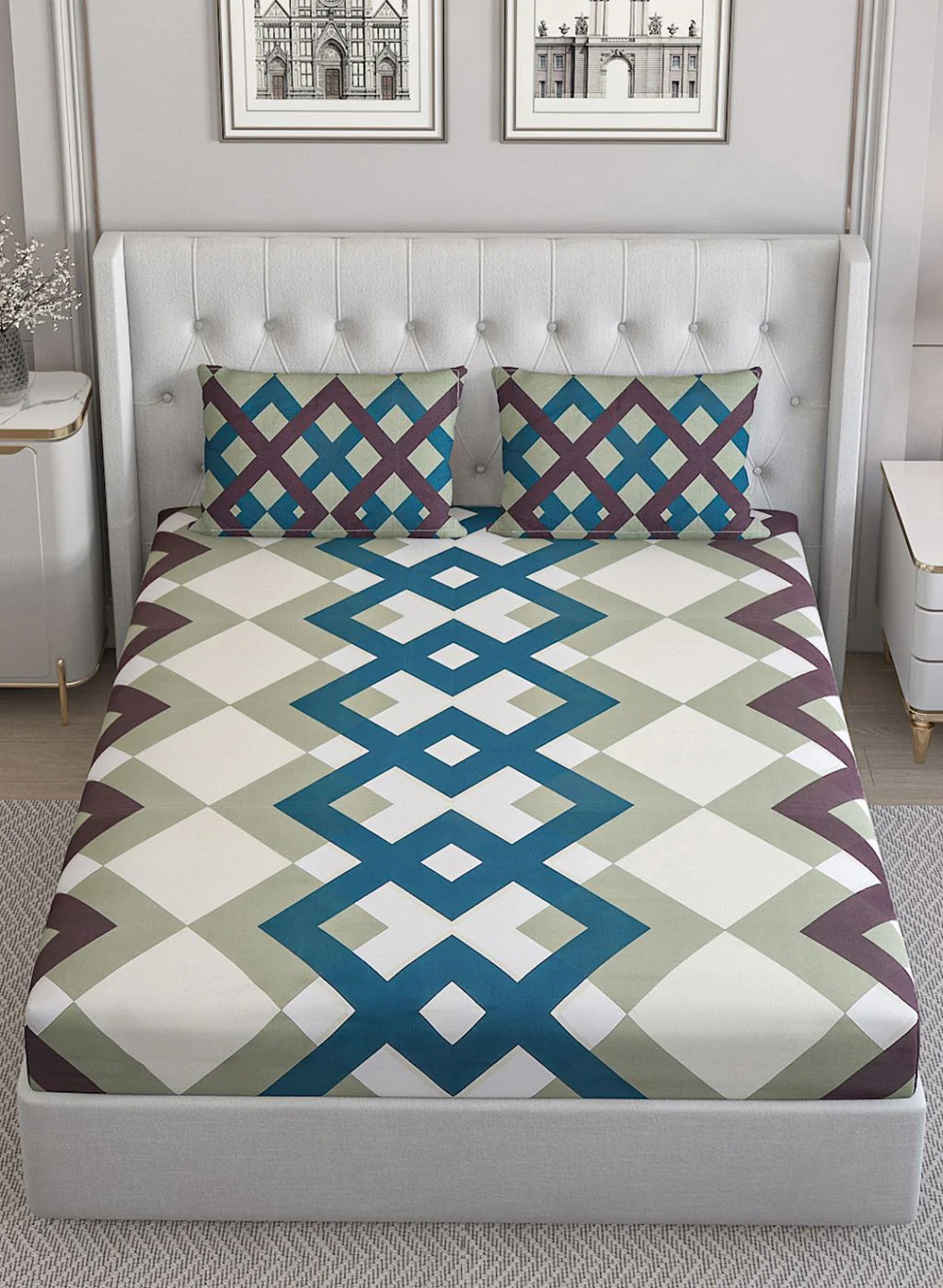 152TC Pure Cotton King Bedsheet with 2 Pillow Covers - Image 3