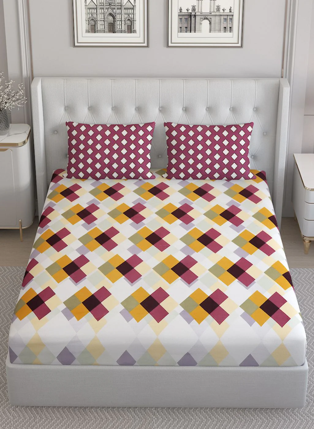 152TC Pure Cotton King Bedsheet with 2 Pillow Covers - Image 3