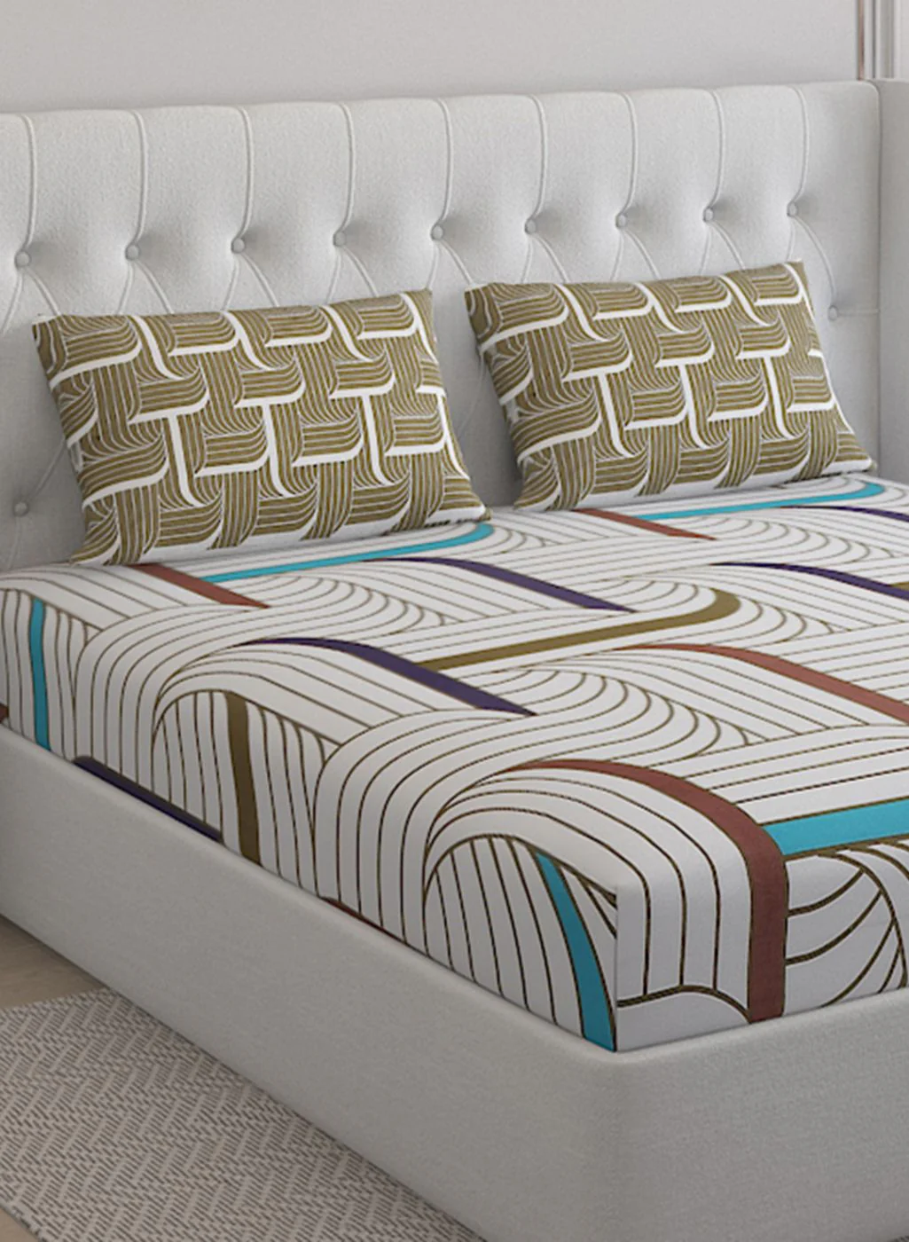 152TC Pure Cotton King Bedsheet with 2 Pillow Covers - Image 4