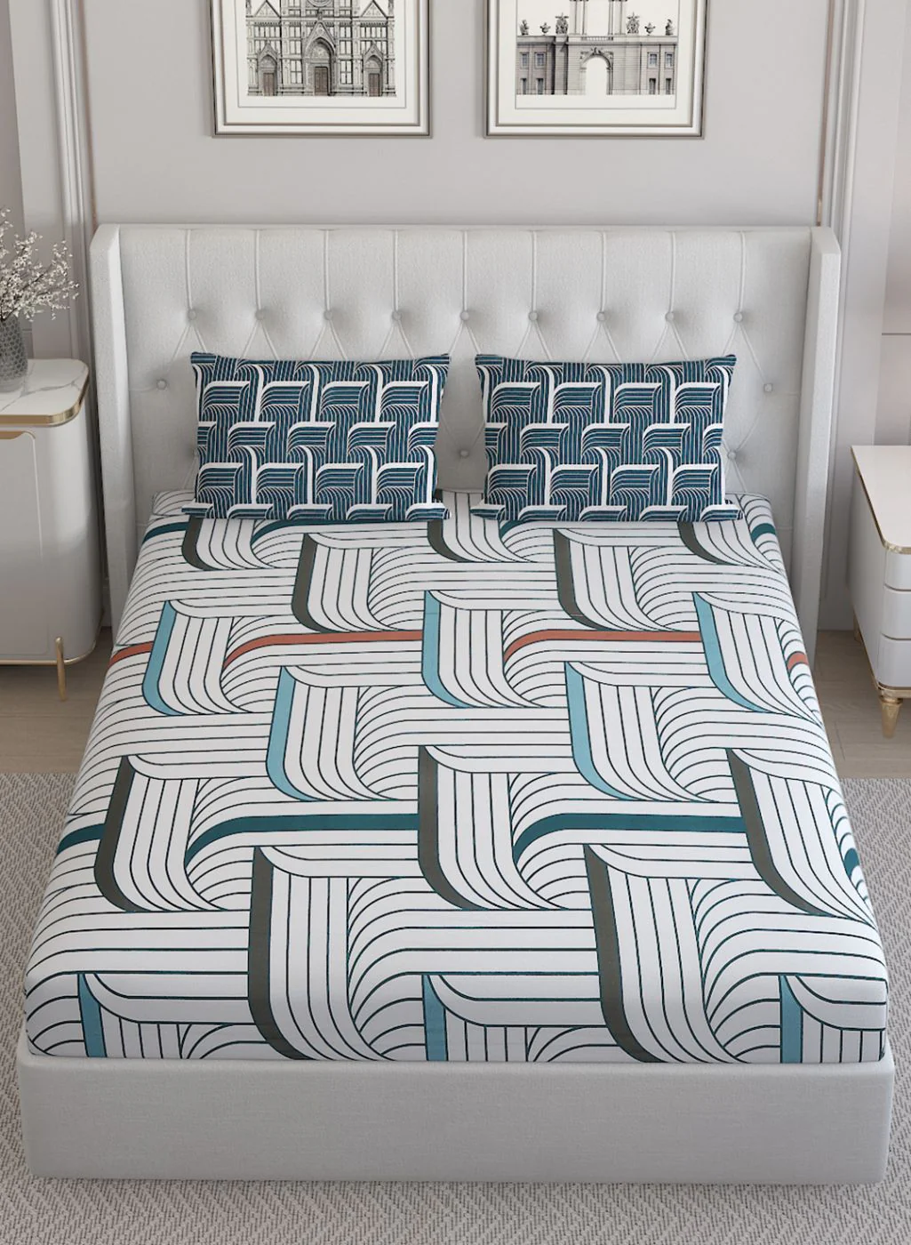 152TC Pure Cotton King Bedsheet with 2 Pillow Covers - Image 2