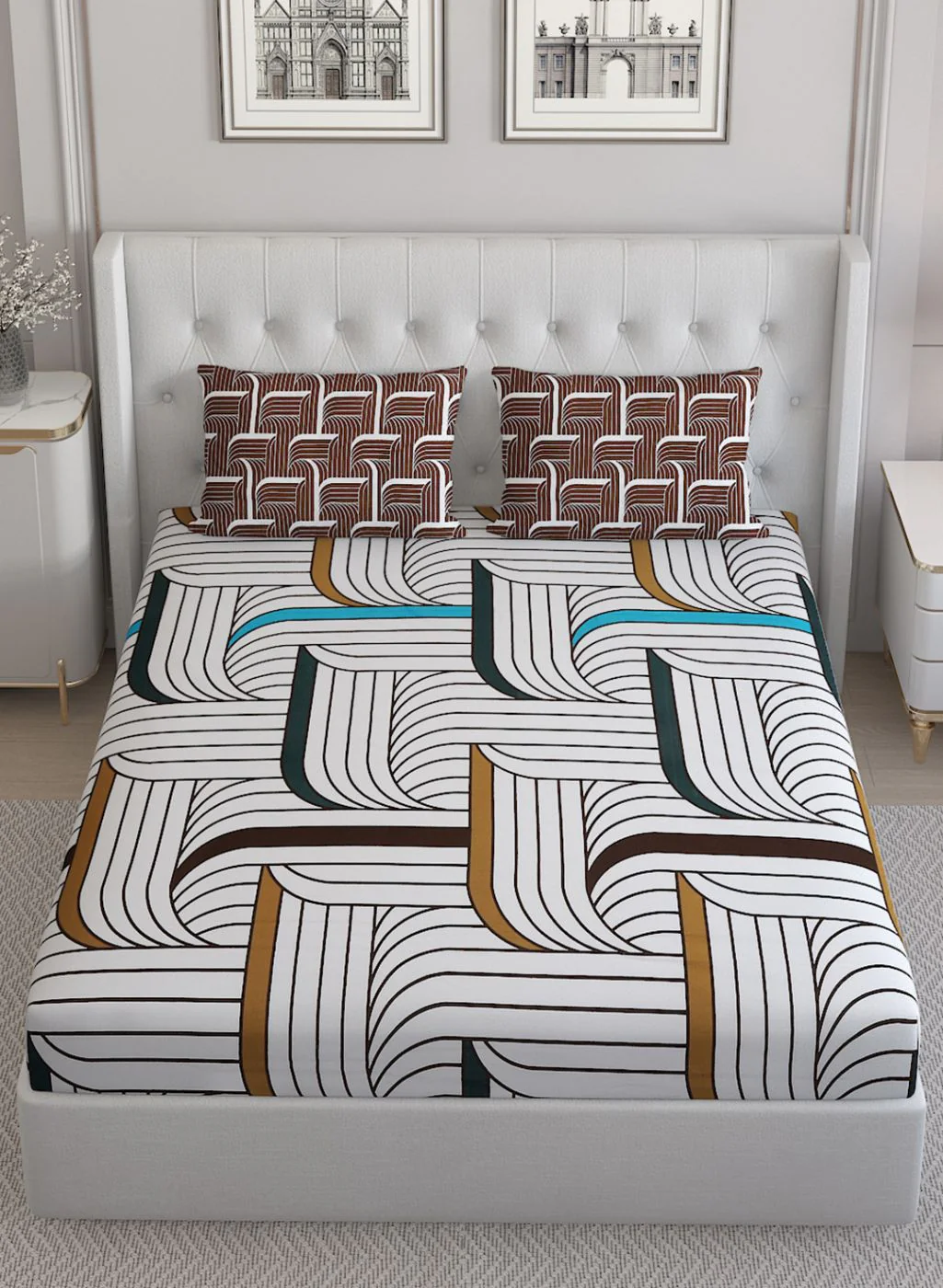 152TC Pure Cotton King Bedsheet with 2 Pillow Covers - Image 3