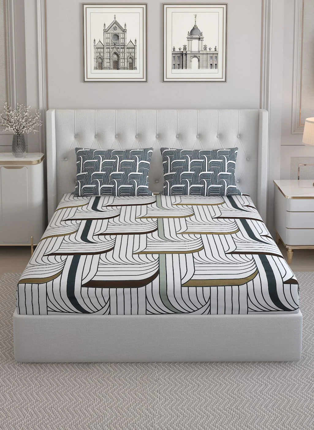 152TC Pure Cotton King Bedsheet with 2 Pillow Covers - Image 2