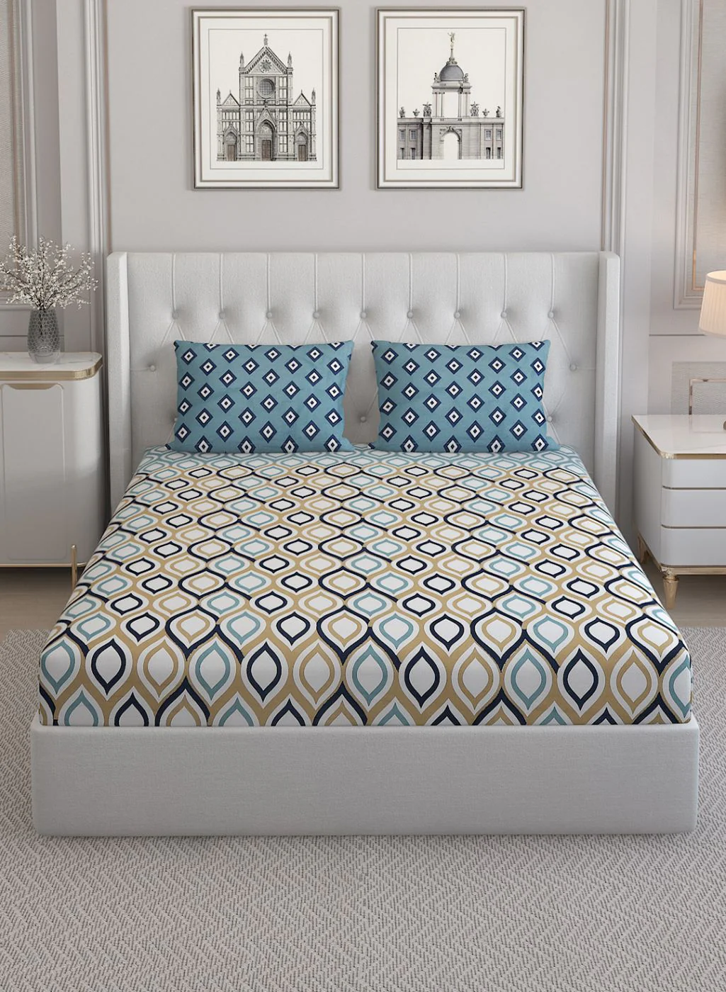 152TC Pure Cotton King Bedsheet with 2 Pillow Covers - Image 2