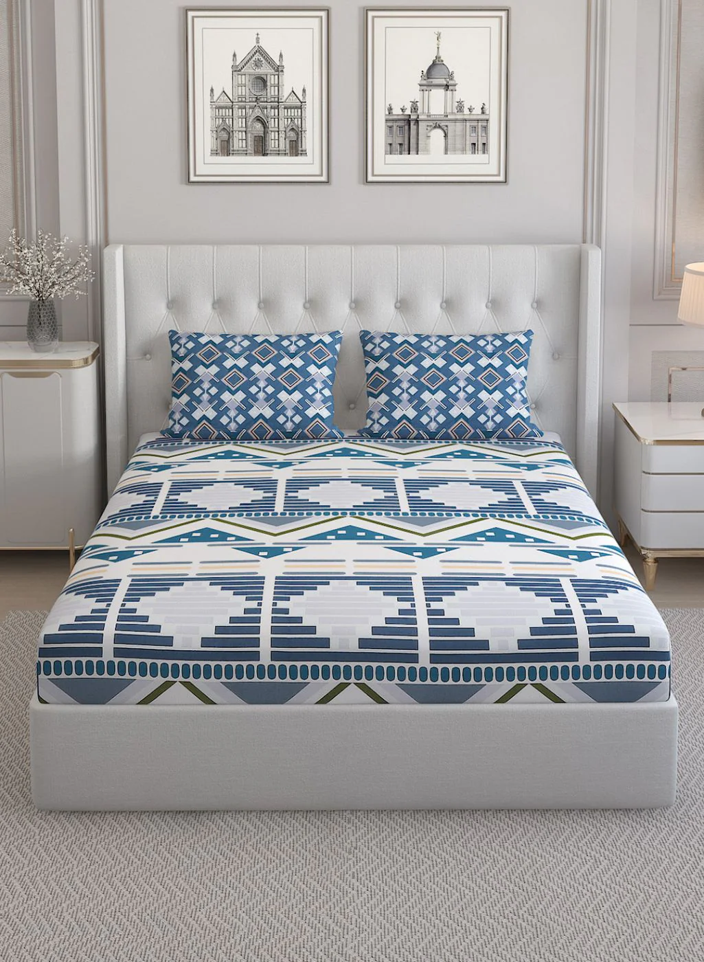 152TC Pure Cotton King Bedsheet with 2 Pillow Covers - Image 2