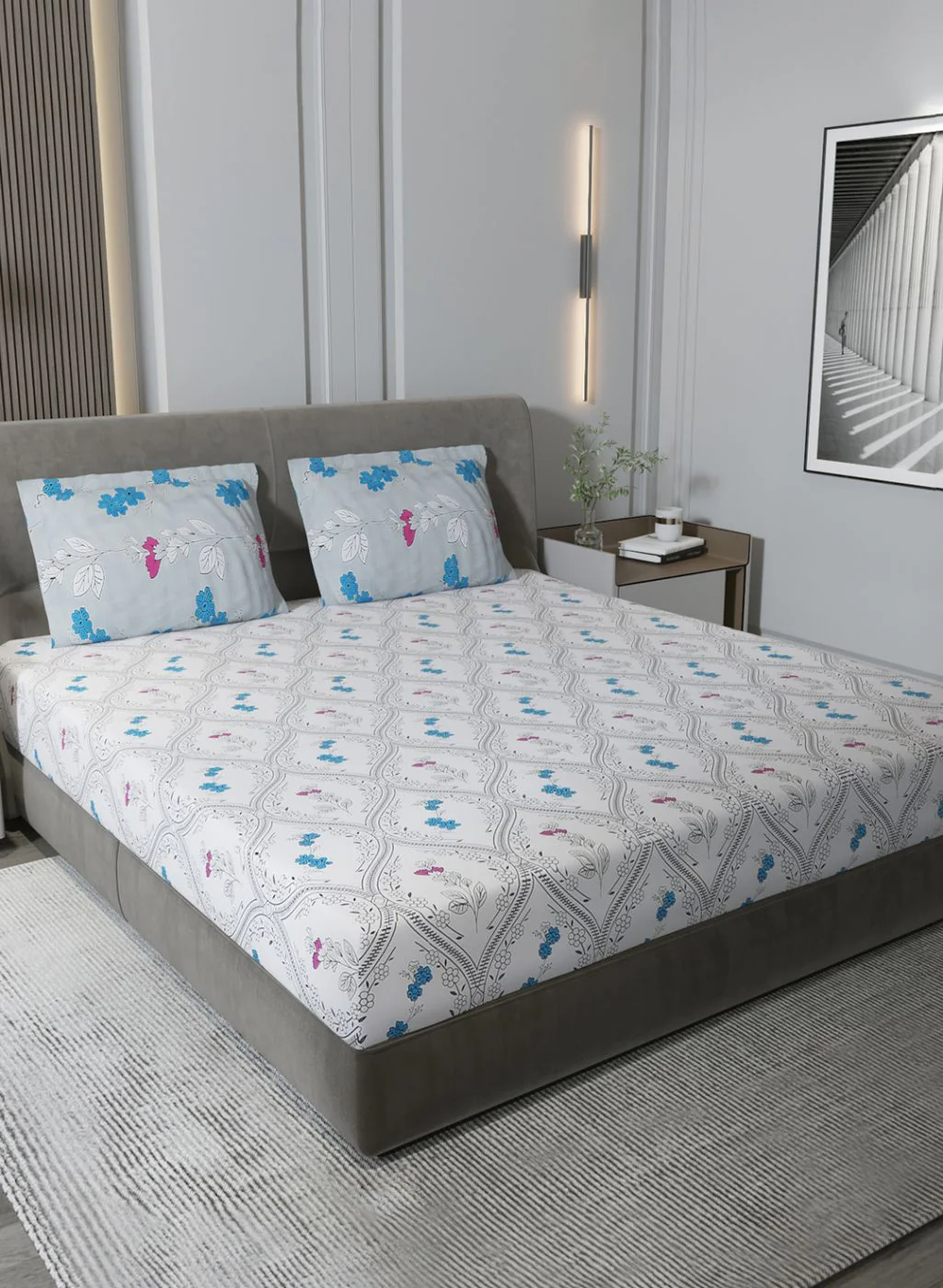 180TC Pure Cotton King Bedsheet with 2 Pillow Covers