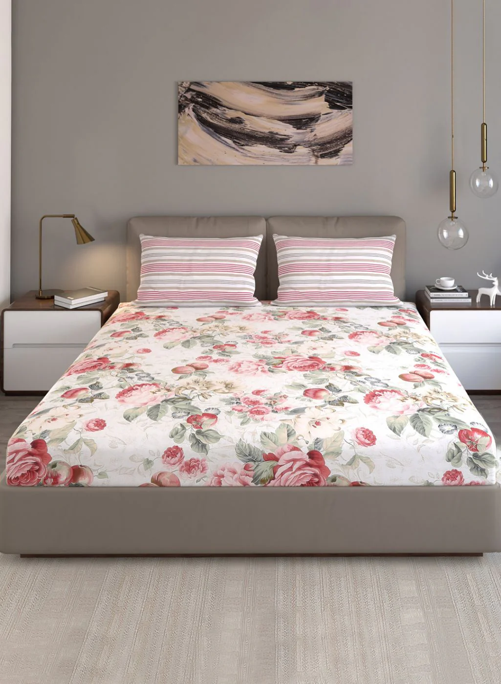 200TC Pure Cotton Queen Bedsheet with 2 Pillow Covers - Image 2