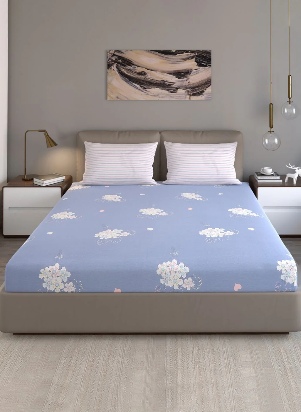 200TC Pure Cotton Queen Bedsheet with 2 Pillow Covers - Image 2