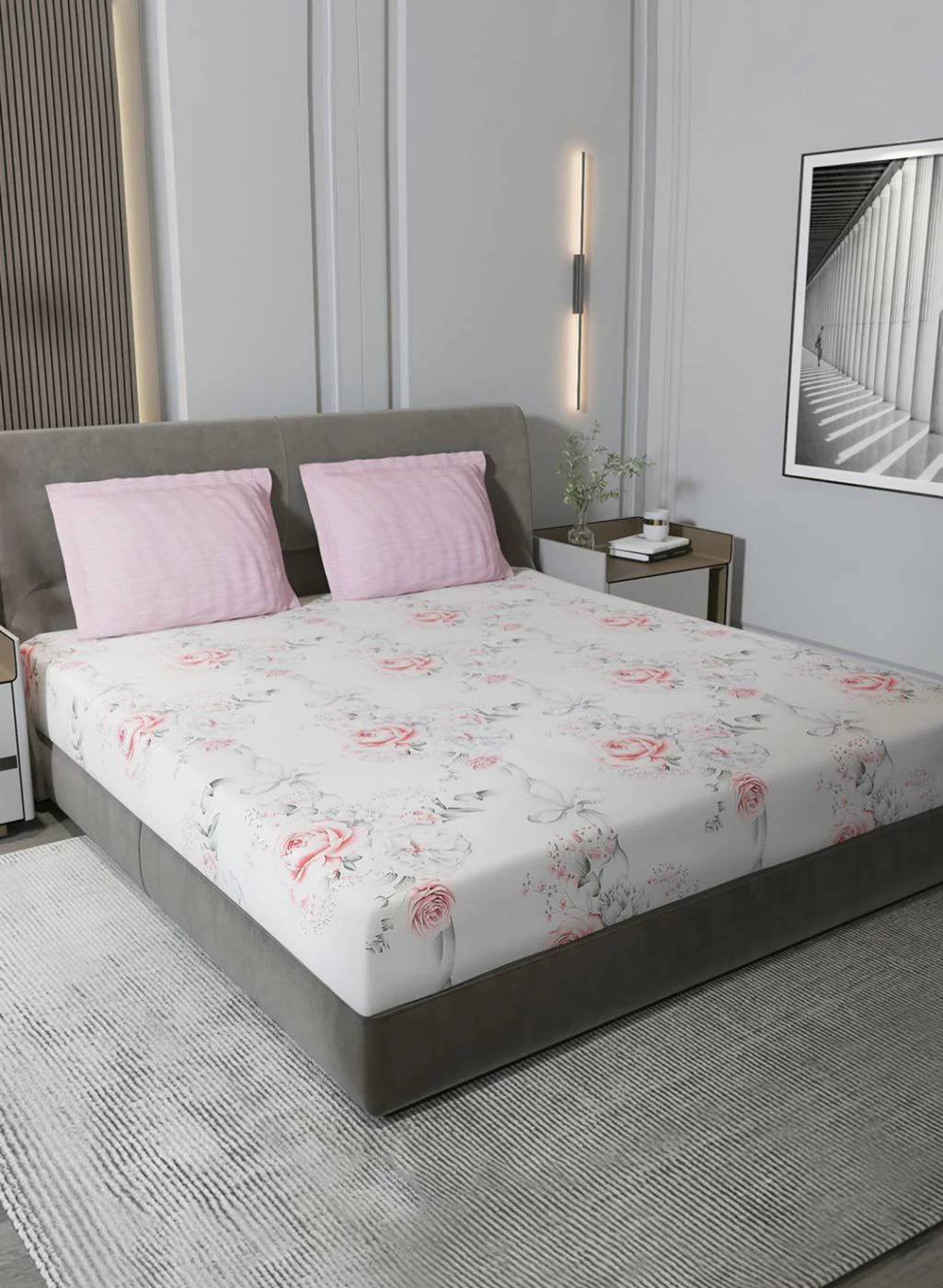 200TC Pure Cotton Queen Bedsheet with 2 Pillow Covers