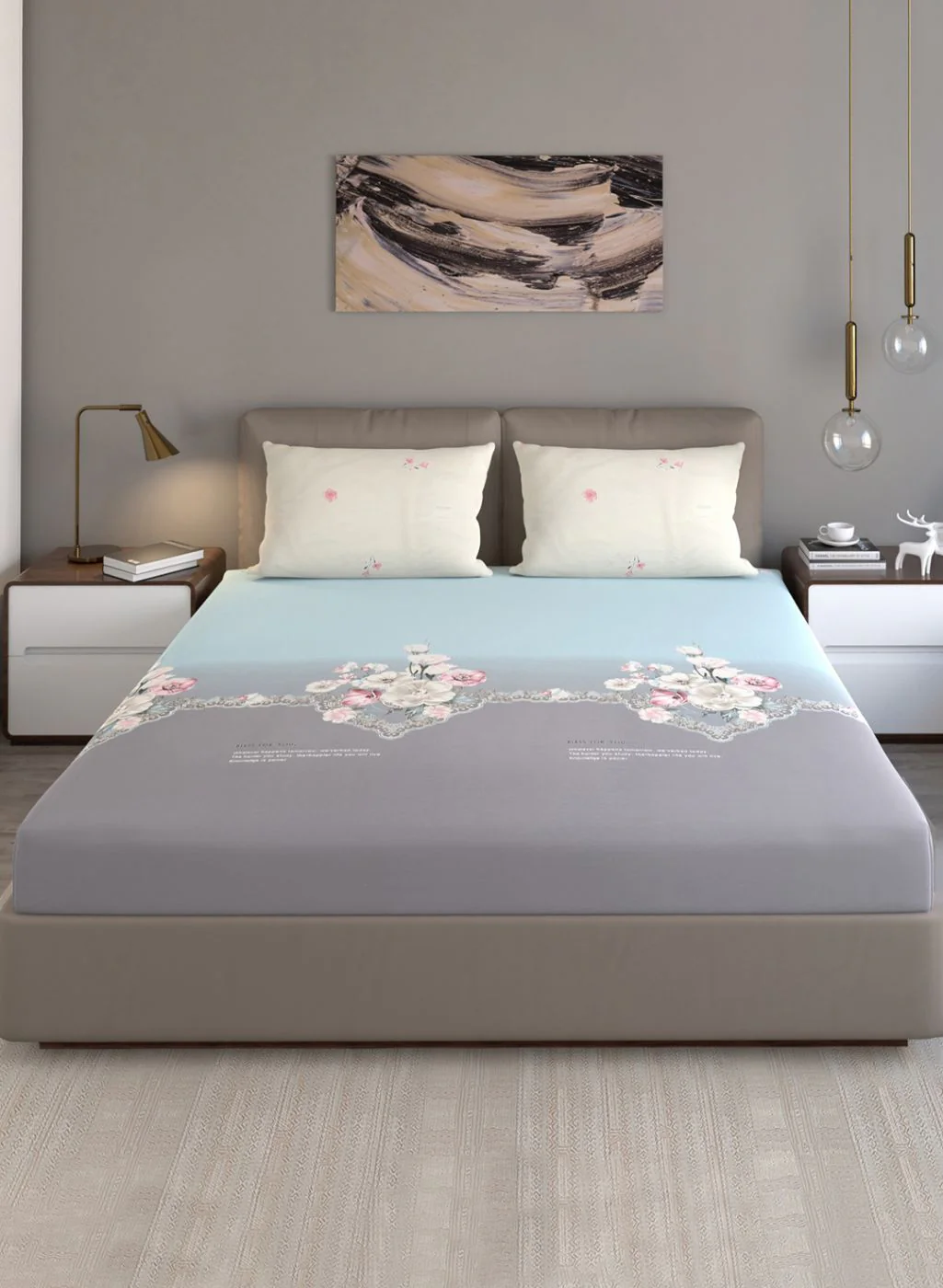200TC Pure Cotton Queen Bedsheet with 2 Pillow Covers - Image 2