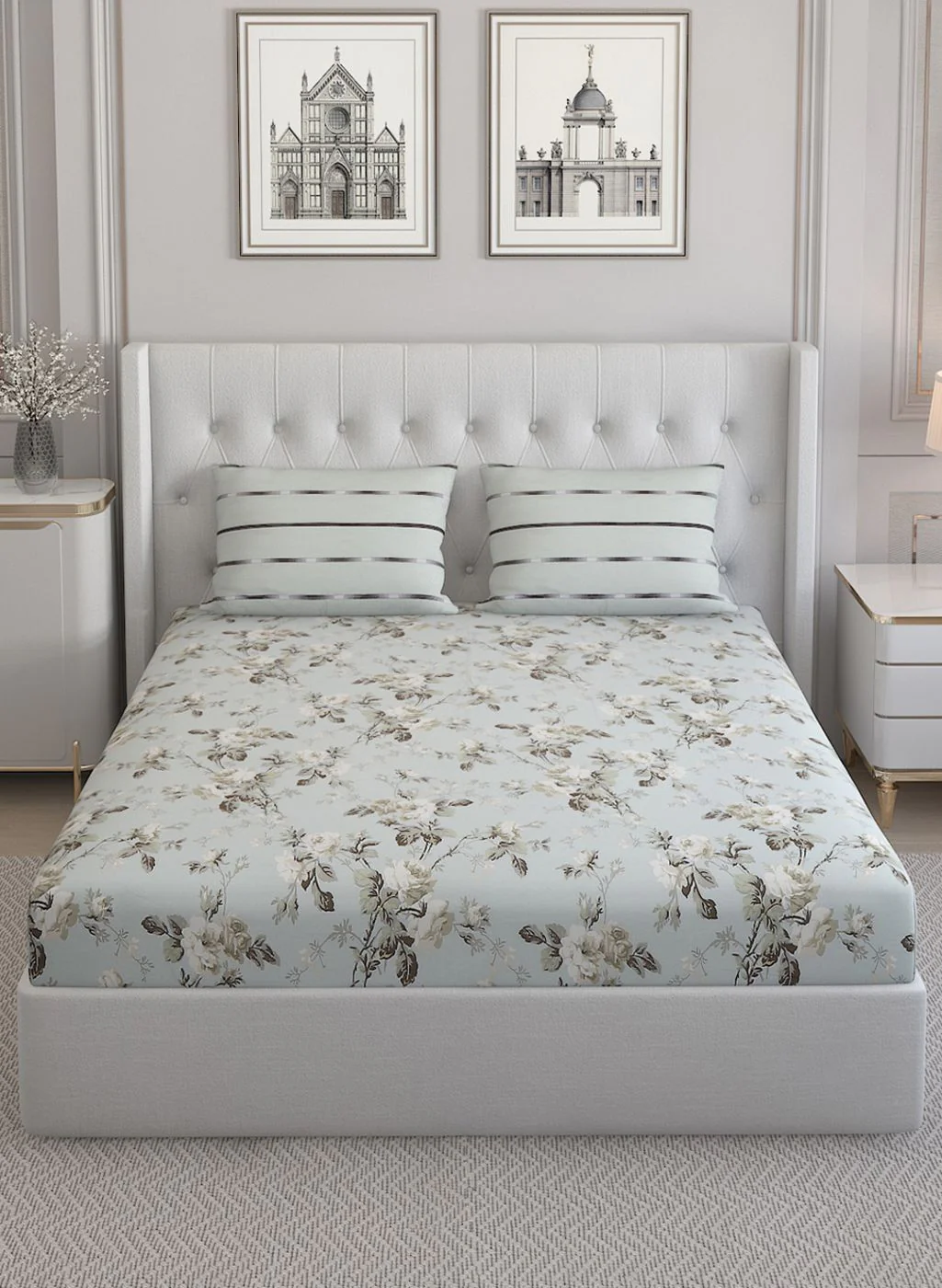 200TC Pure Cotton Queen Bedsheet with 2 Pillow Covers - Image 2